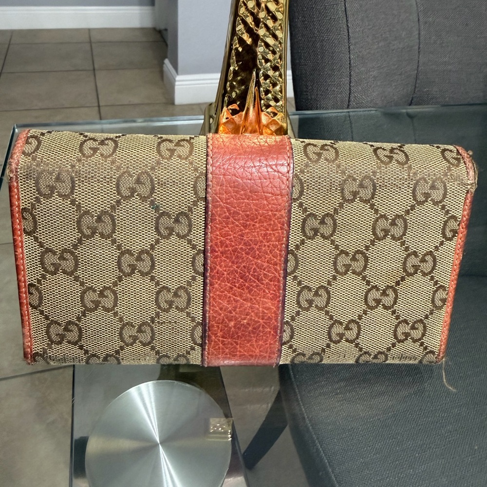 Gucci Beige Monogram Canvas Wallet with Orange Leather Trim - Picture 4 of 14